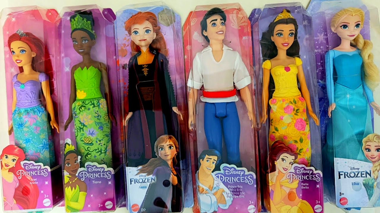 ASMR Most Popular Disney Princess Dolls / lots of colorful rainbow Dresses/unpacking surprise toys