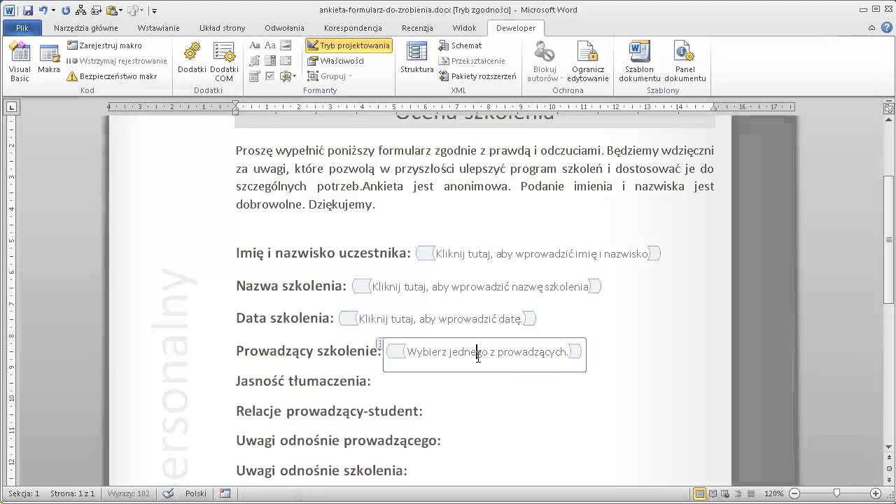Word - Formularze