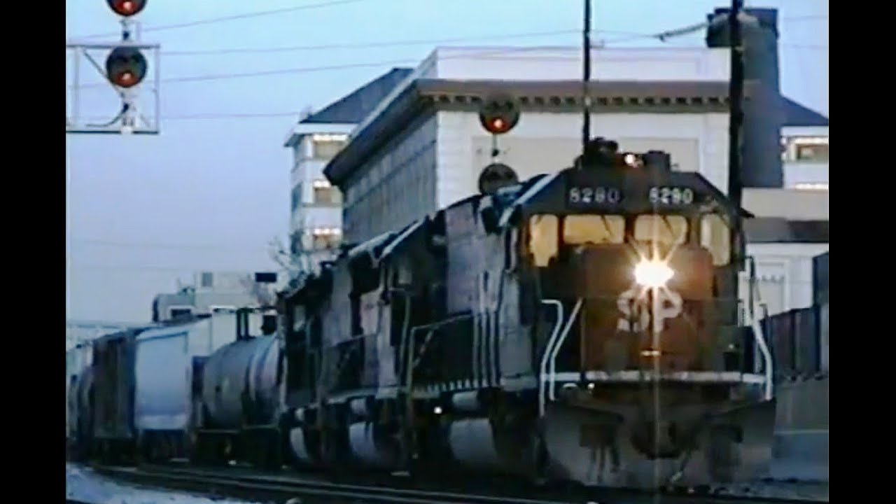 Southern Pacific freight train with two SD40T-2s & SD45, Oakland Feb 5 1997