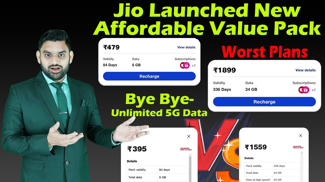 Jio New Recharge Affordable Pack | Jio Rs.395 & Rs.1559 Replace New Rs.479 & Rs.1899 Plans Details |