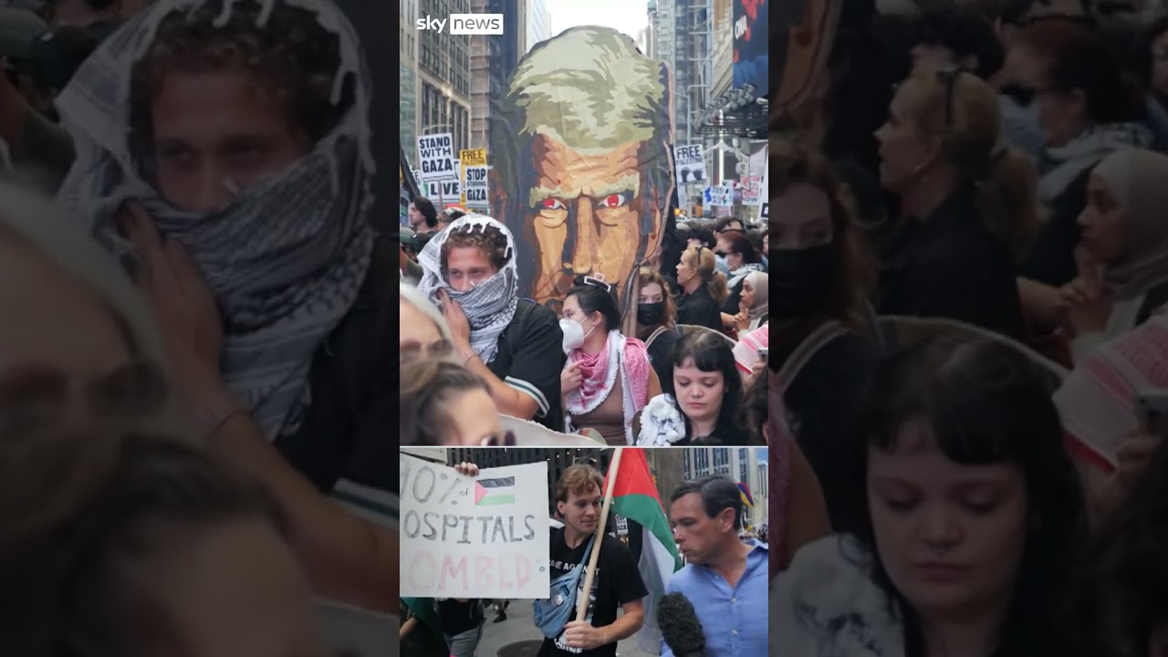 Pro-Palestinian protesters march to the UN