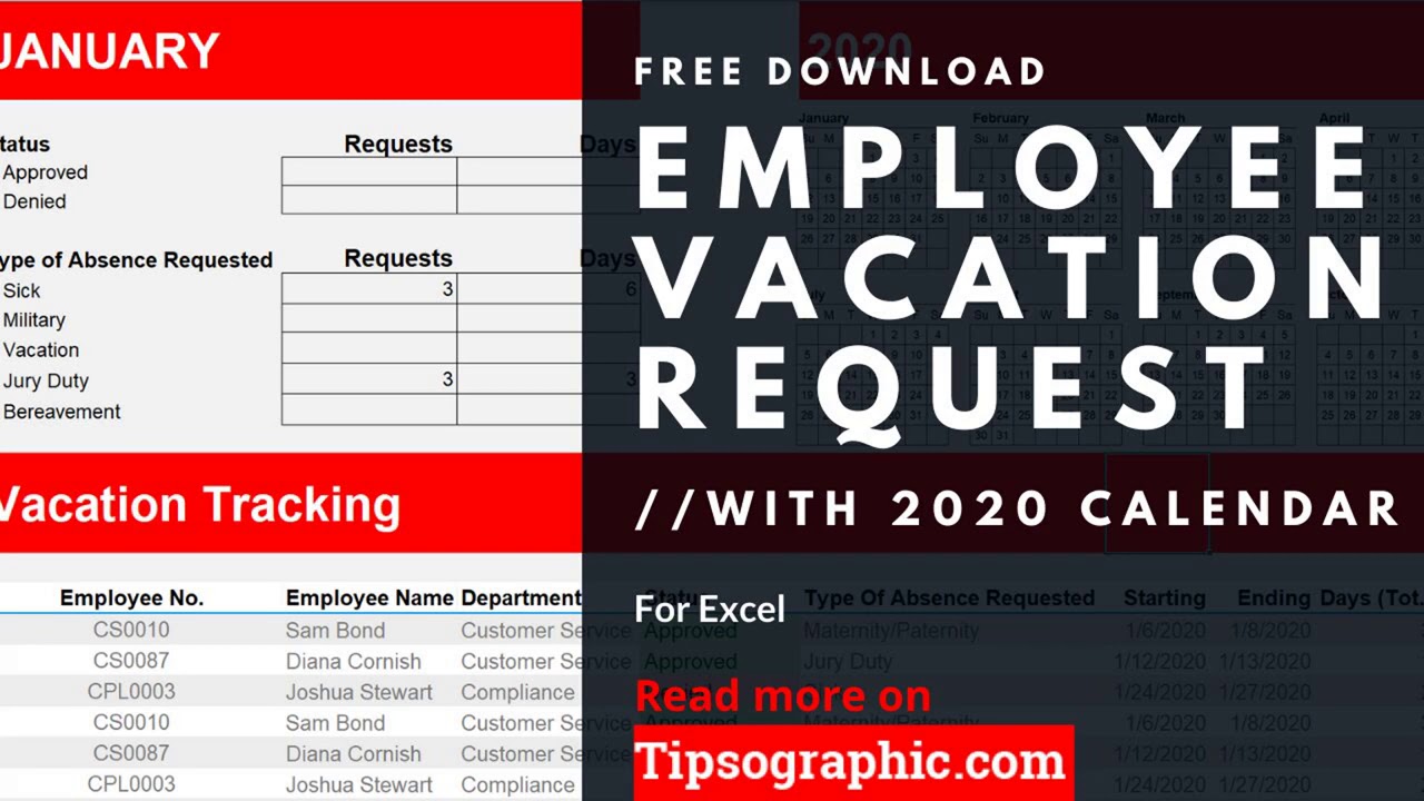 Excel Employee Vacation Request Template with 2020 Calendar ► Free Download