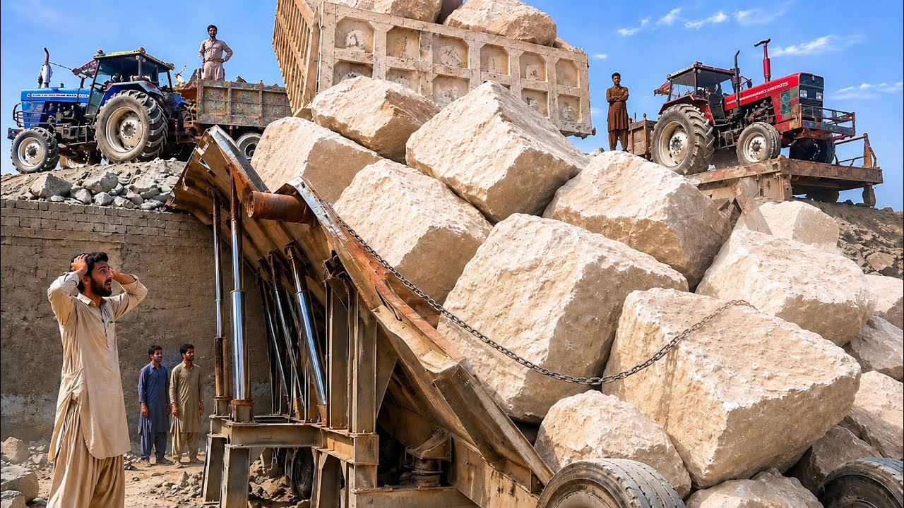 PLAYING with GIANT Rocks.ASMRRock Quarry CRUSHINGOperations Primary Jaw Crusher in action 