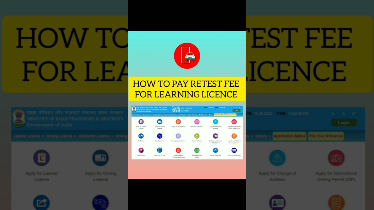 How to pay Retest fee for learning licence 👈🚙💯#shorts #ytshorts #learninglicence #retest fee