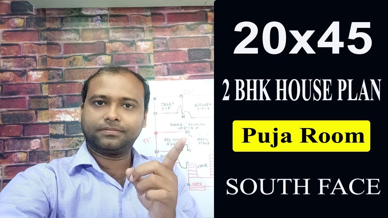 20x45 2bhk house plan with puja room II south face house plan