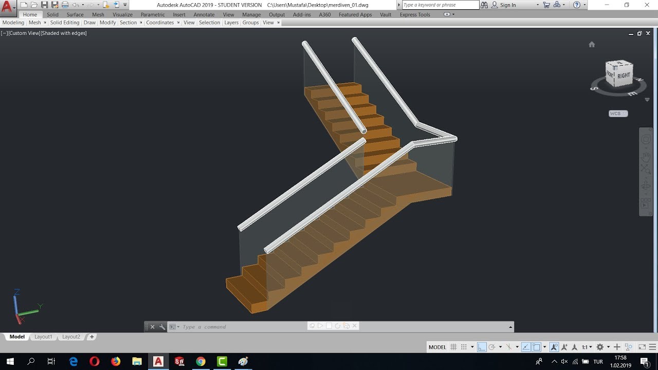 Autocad 3 Boyutlu Çizim (8) ve Autocad Render - Autocad Eğitimi / Merdiven