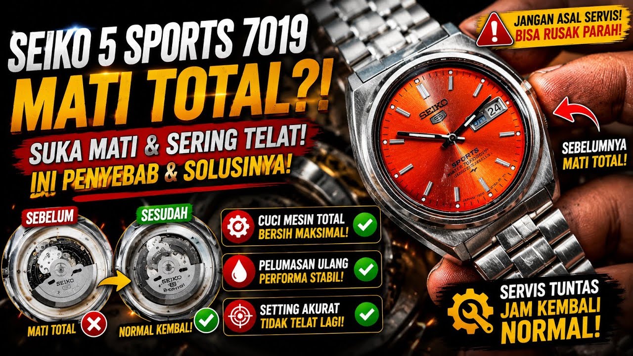 Perbaikan jam tangan seiko 5 sports 7019 suka mati matian dan sering telat / seiko watch repair