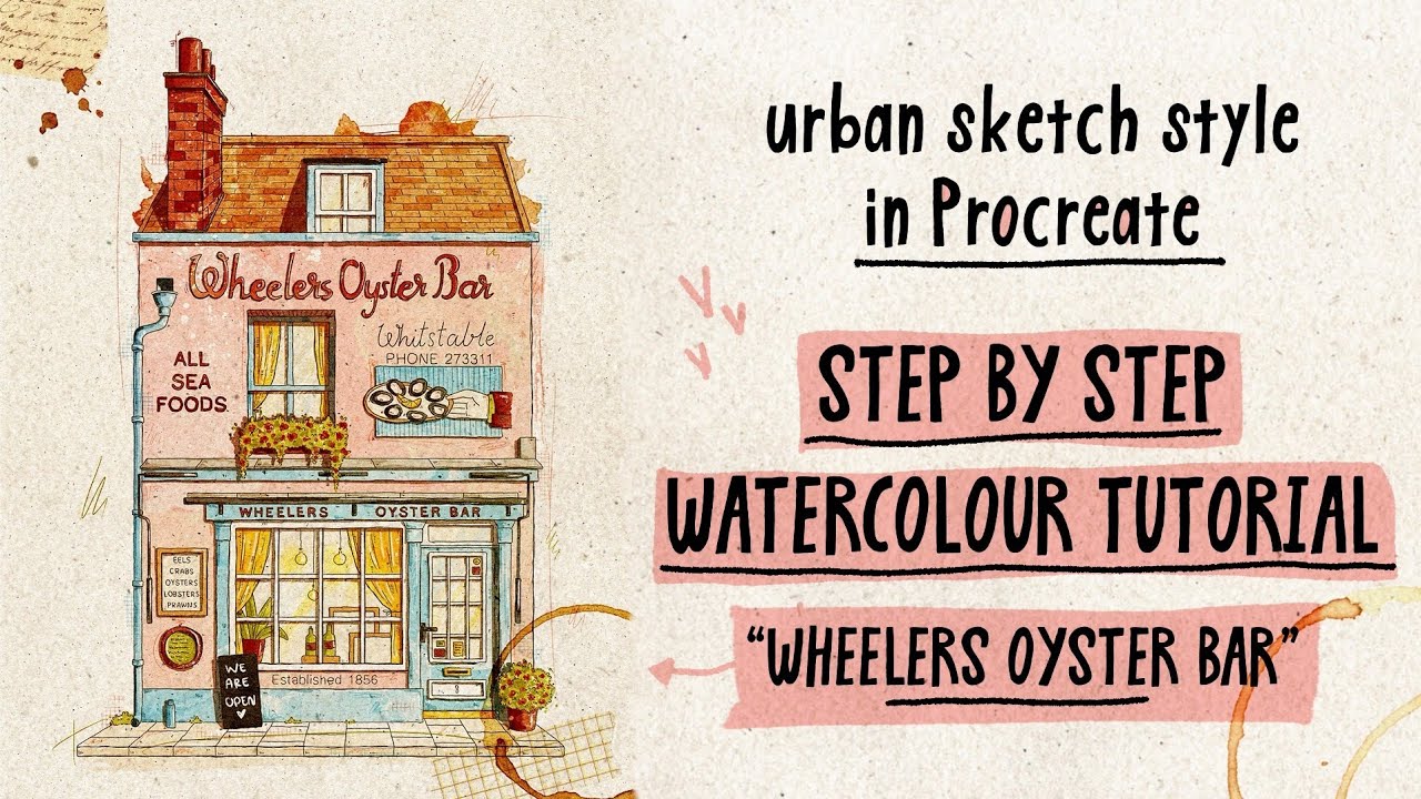 Step by Step Tutorial for Digital Watercolor Drawing In Procreate - Wheelers Oyster Bar