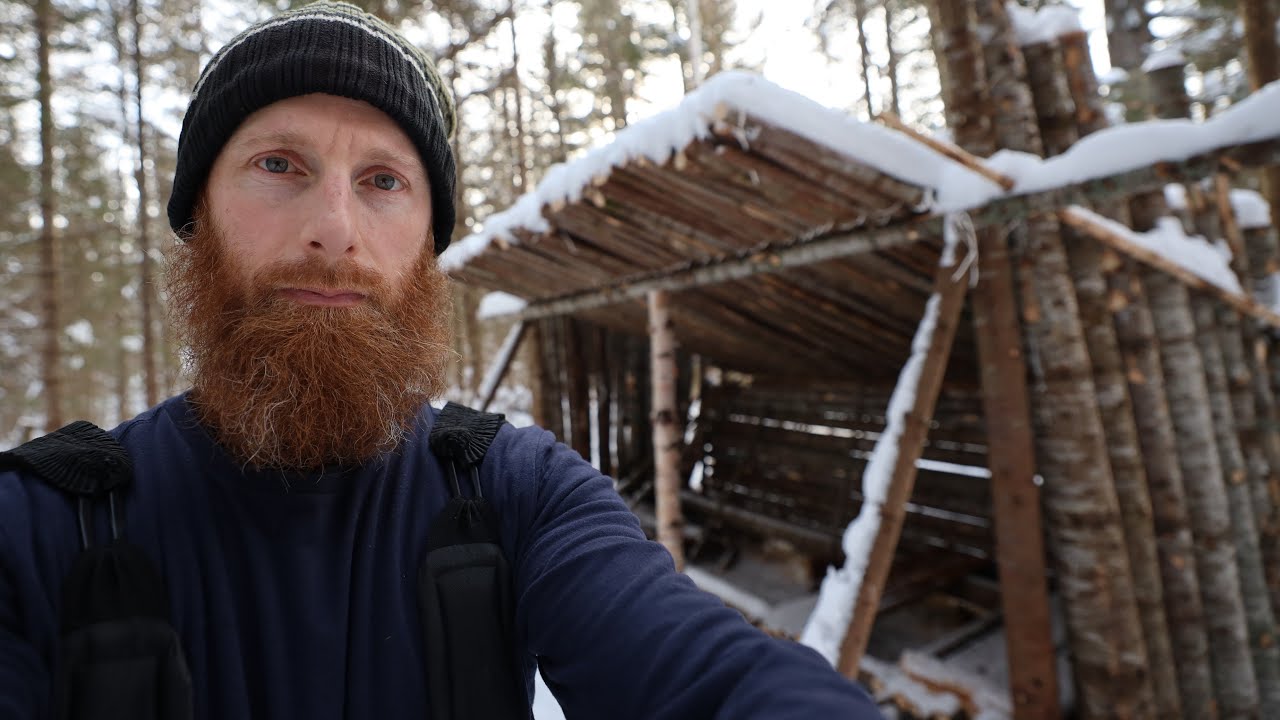 Building a Survival Bushcraft Fort in the Woods (with just hand tools)! | Axe, Saw, Rope