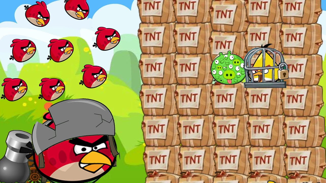 Angry Birds Collection Cannon 1 - RESCUE THE CHUCK IN CAGE BY EXPLODING 100 TNT PIGGIES LEVEL!