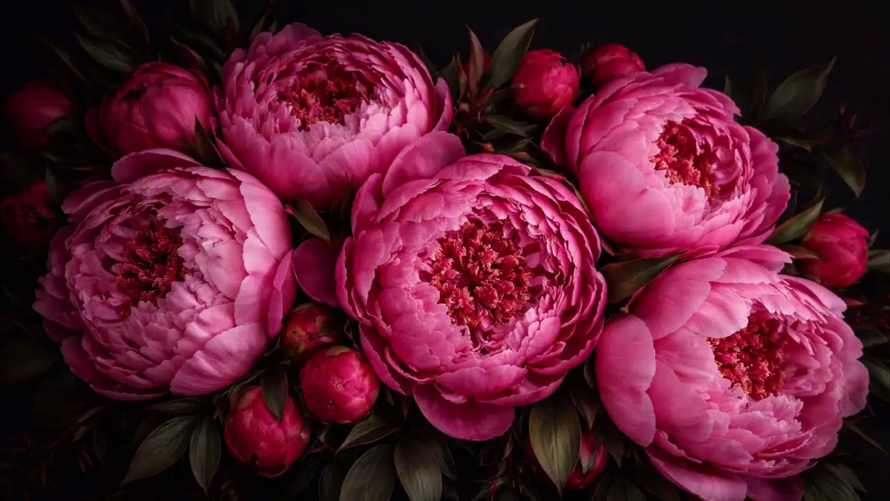 Dark Peonies | Dramatic Floral TV Art for Samsung Frame, LG OLED & Sony Bravia (2h 4K)