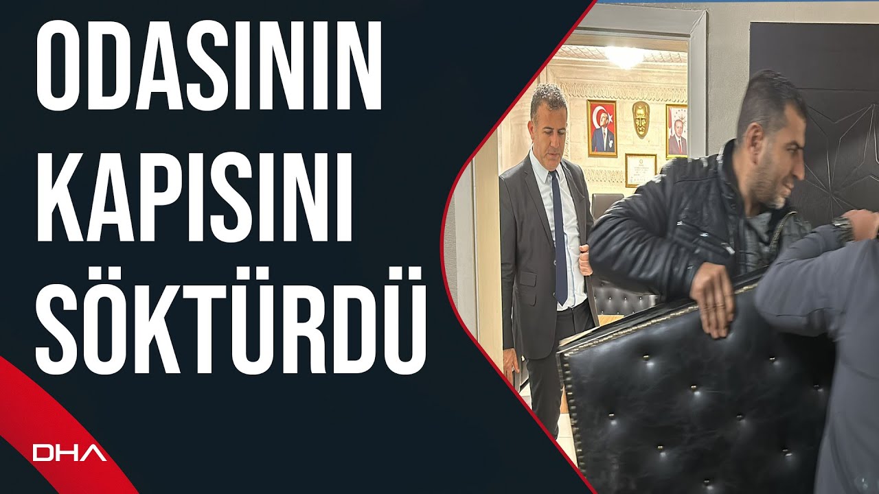 Mazbatasını alan Savur Belediye Başkanı AK Parti'li Hamidi, makam odasının kapısını söktürdü