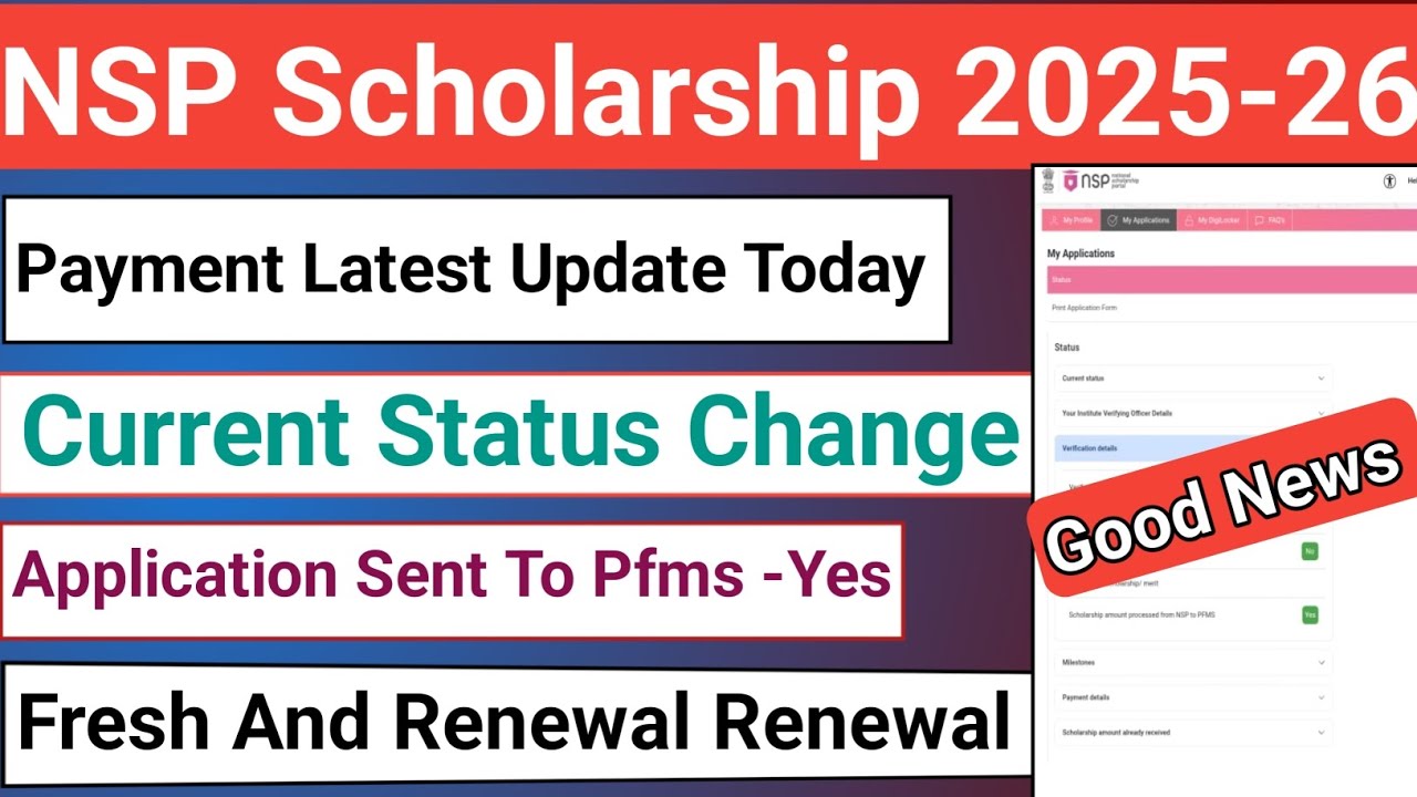 NSP Current Change 2025-26 | Sent To Pfms Yes | Fresh And Renewal Payment | Payment | NSP 2025-26