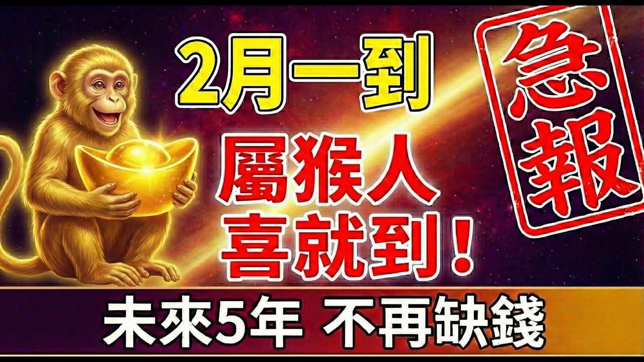 急報！屬猴的人，就這個陽曆2月，將有一件「天大的喜事」降臨，接住這份福氣，未來5年不愁錢！#屬猴2026運勢 #2026生肖猴運勢 #財運 #招財 #偏財運 #屬猴 #生肖猴 #轉運 #丙午馬年