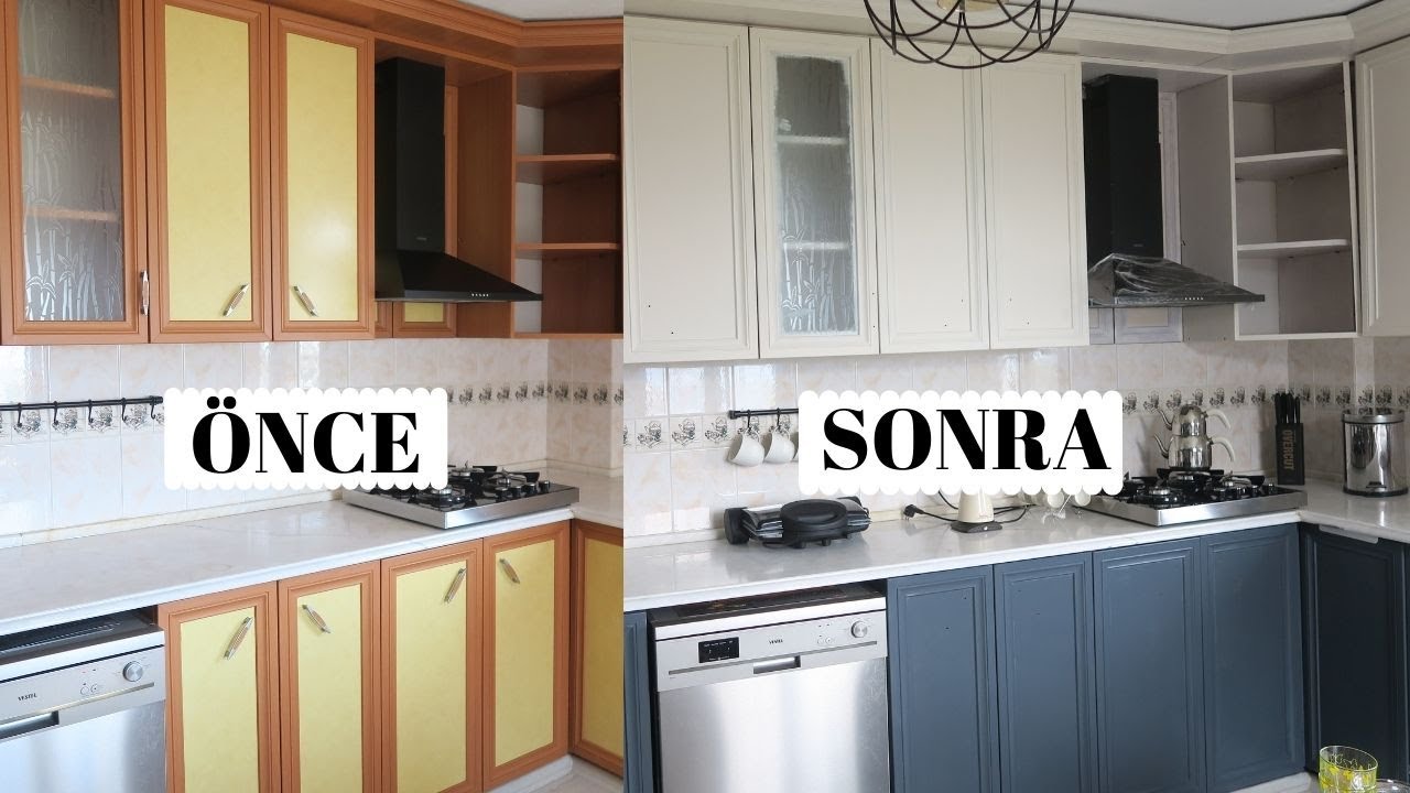 300 TL'YE MUTFAK YENİLEDİM | Dolap Boyama | Part 1