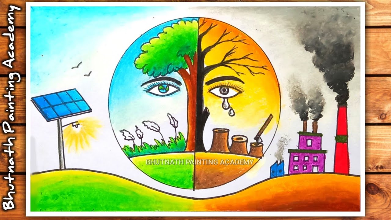 nature drawing with oil pastel color ||save environment poster painting ||pollution