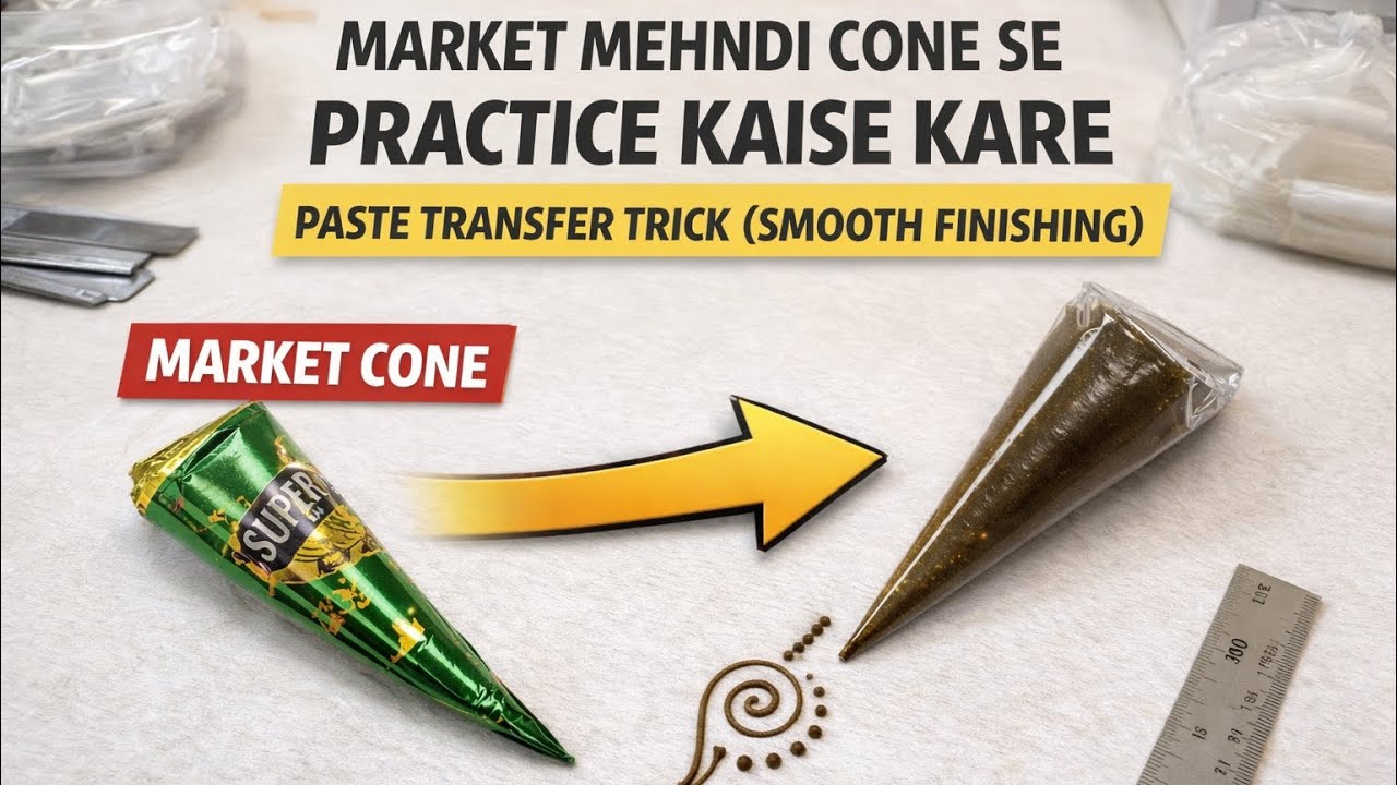 Market Mehndi Cone Se Practice Kaise Kare | Paste Transfer Trick (Smooth Finishing) Part1