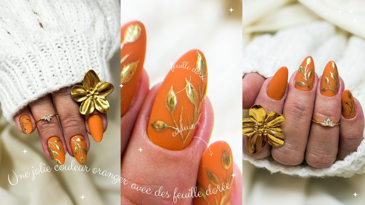 Une jolie couleur orangé avec des feuilles dorées 