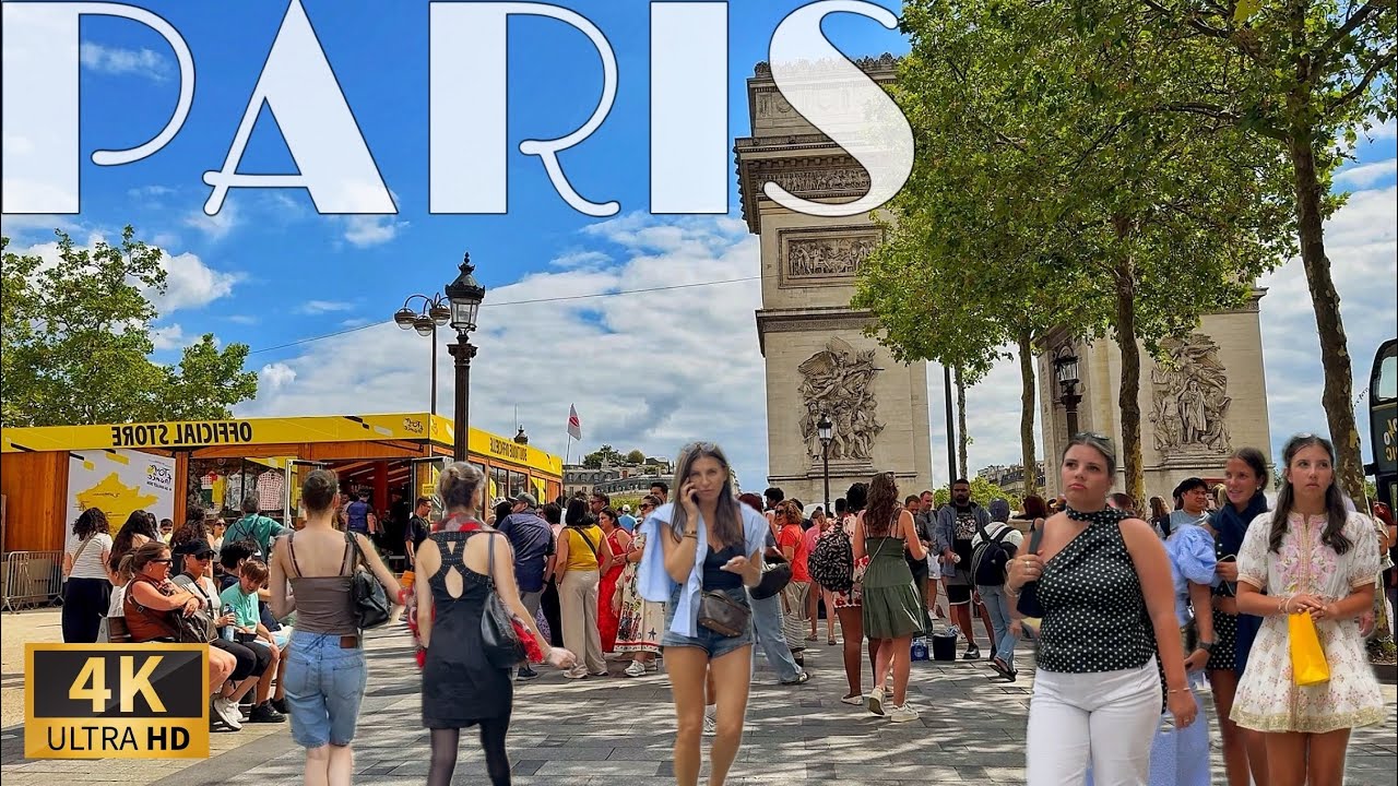 🇫🇷Прогулка по Парижу в 4K 120FPS] Прогуляйтесь по Елисейским полям: самая знаменитая улица Парижа...