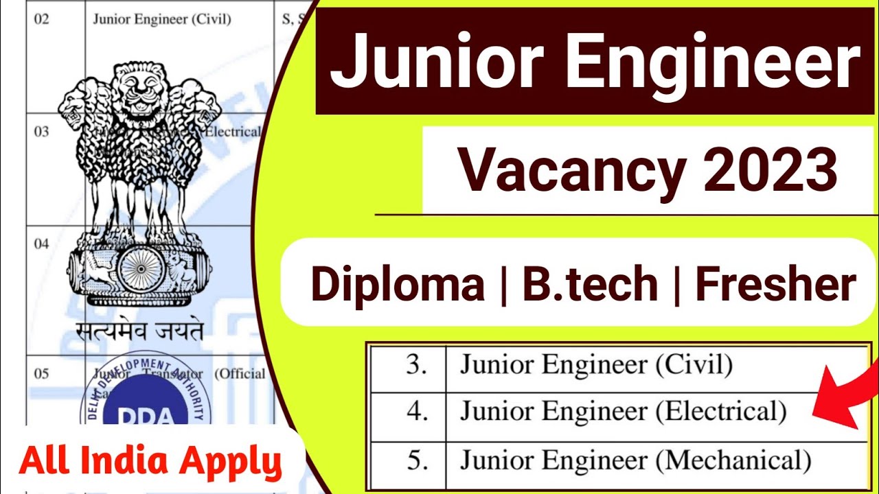 Junior Engineer Vacancy 2023 | Diploma | B.tech Fresher | Diploma Jobs 2023 | DDA Recruitment 2023