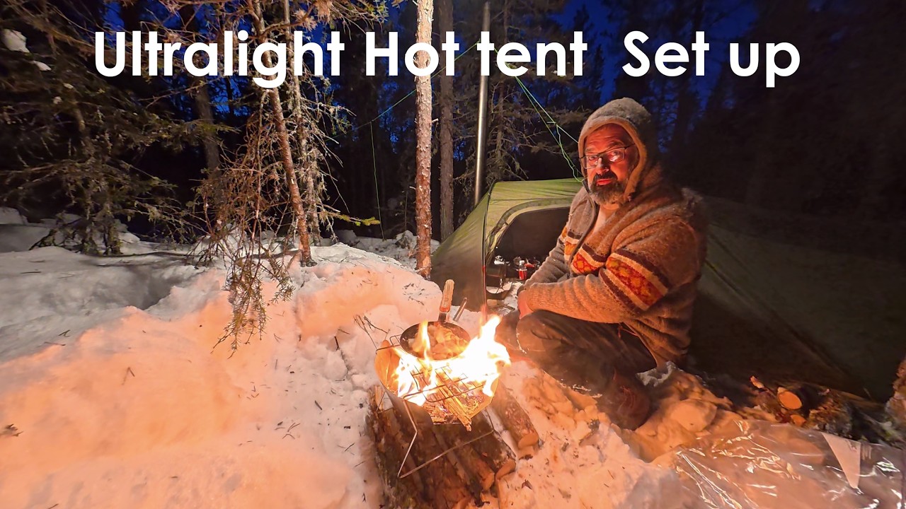 Tente chauffée ultralégère | Camping solo dans la neige et cuisine sur feu