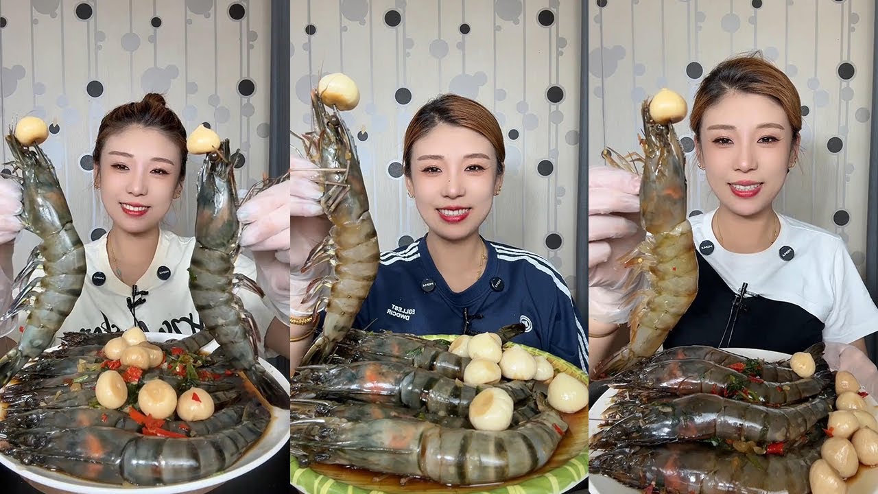【XueYan Mukbang】Black Tiger Shrimp+Thai Shrimp🦐🍋🧄🌶#Seafood#asmr