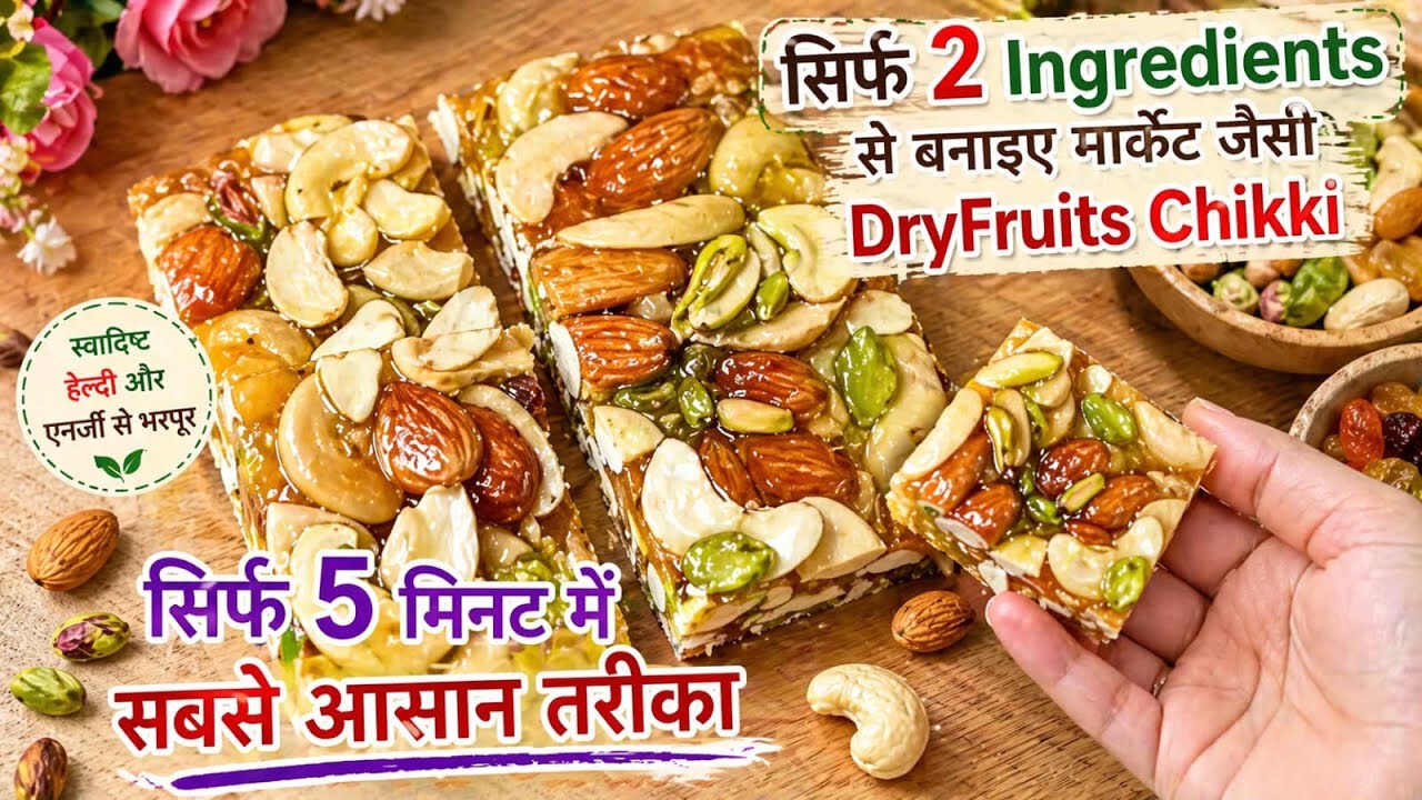 सिर्फ 2 Ingredients से बनाइए मार्केट जैसी DryFruits Chikki - सिर्फ 5 मिनट में - सबसे आसान तरीका 