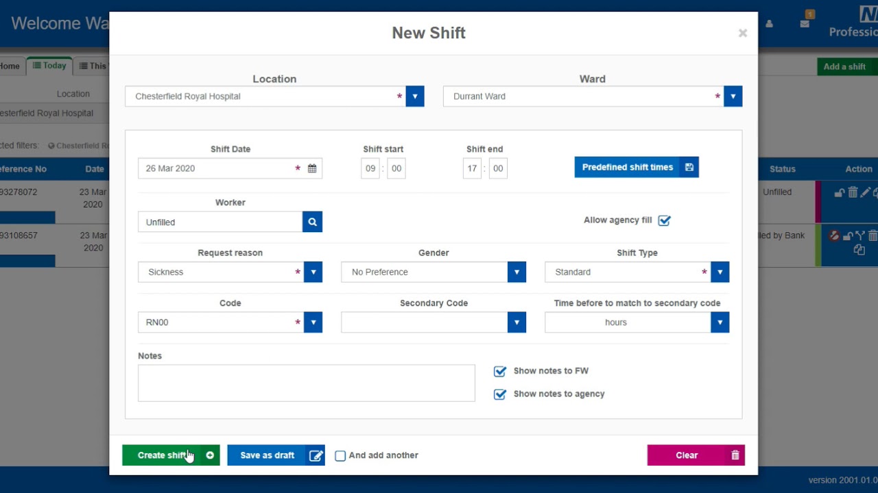 Our Bank - Adding shifts - Desktop