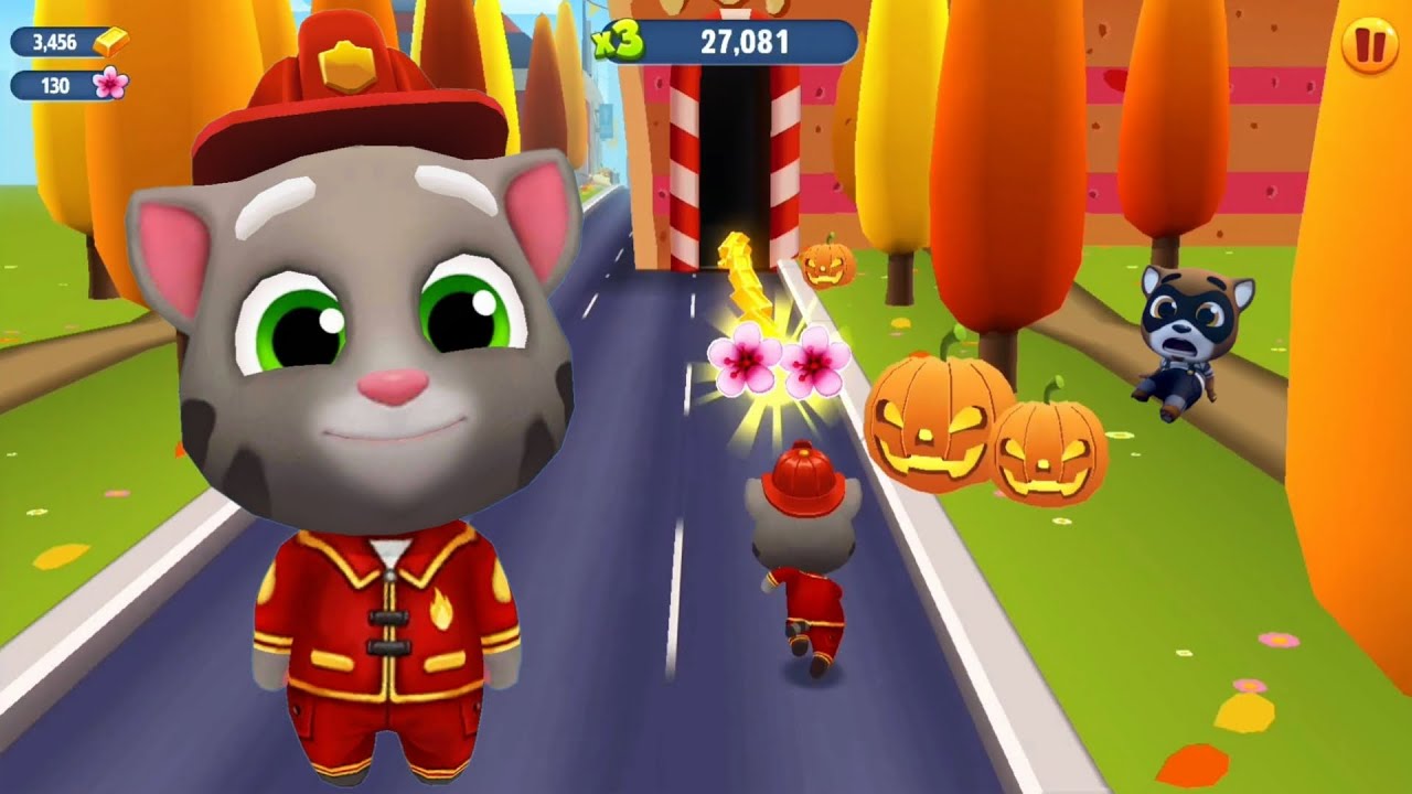 Talking Tom Gold Run - Fireman Tom vs Flower Power Event In Candy World - Full Screen