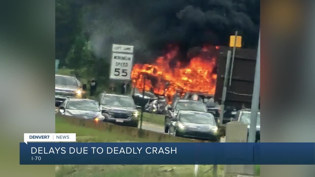 1 person dies after crash, fire on westbound I-70 with extended closure expected