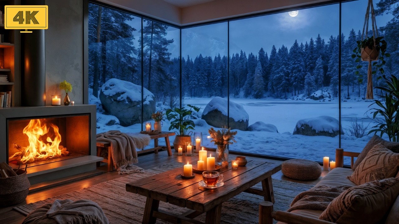 Snowy Forest Hut Night ❄️ Calm Celtic Folk Ambience & Crackling Fire Sounds for Relaxing