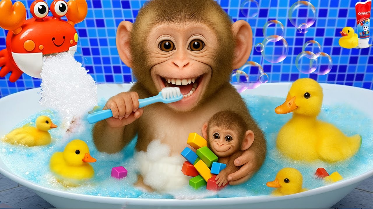 Beb&eacute; Mono DuDu cuida al beb&eacute; pato y prepara jugo de arco&iacute;ris - MONKEY DUDU