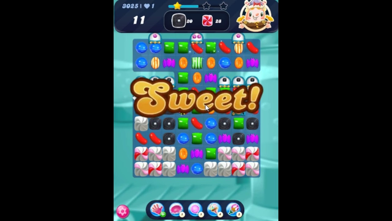 Candy Crush Saga Level 3025 - 3 Stars, 20 Moves Completed, No Boosters