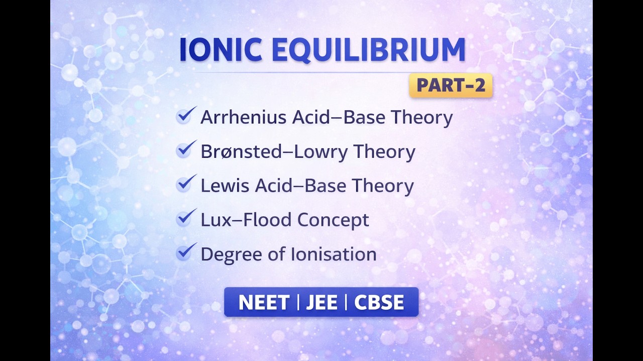 Ionic Equilibrium | Arrhenius, Brønsted–Lowry, Lewis & Lux-Flood Theory | Degree of Ionisation | P-2