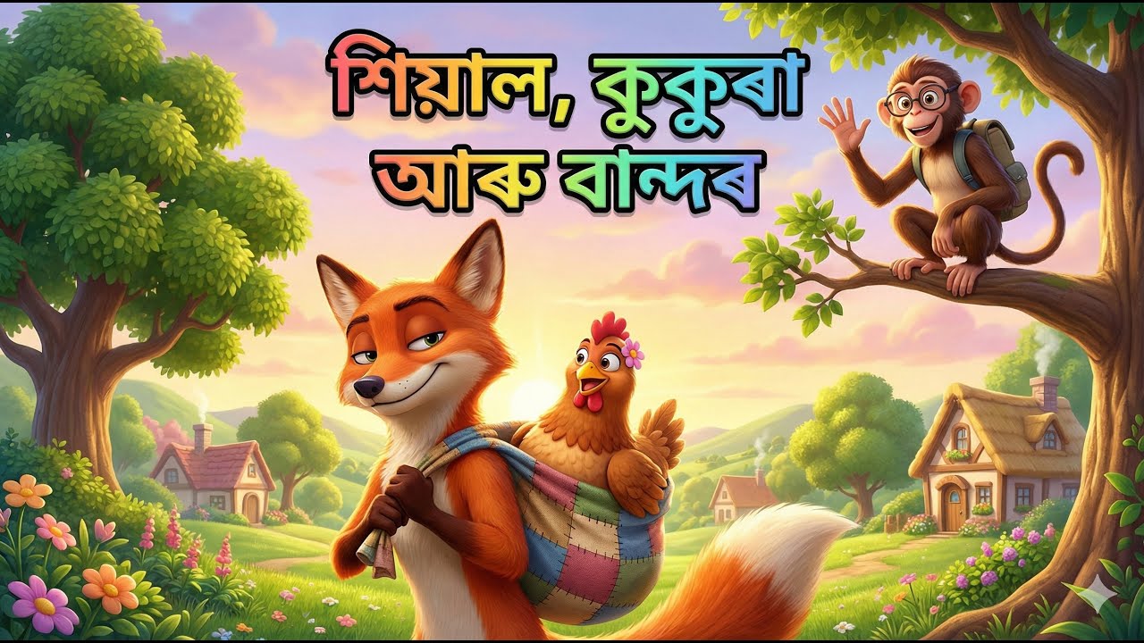 শিয়াল, কুকুৰা আৰু বান্দৰ | Assamese Moral Story for Kids