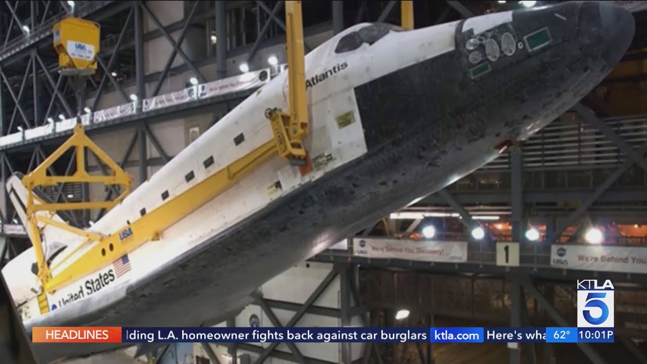 California Science Center lifting space shuttle Endeavour into launch position