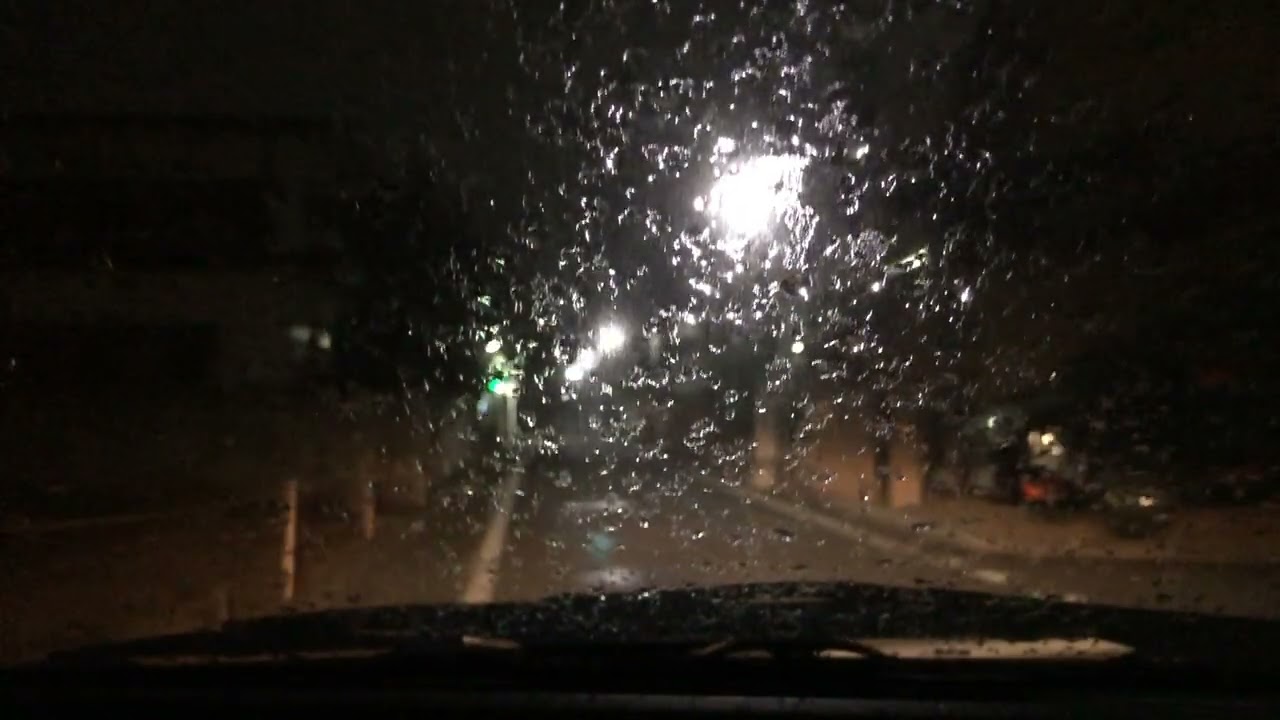 Driving on rainy service road at night for sleep,work,study (rear camera)