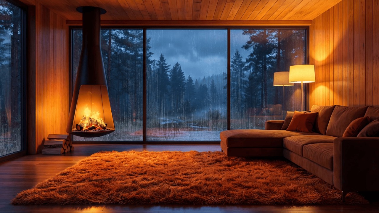🔴 Gentle Rain & Fireplace 24/7 | 🌧 Rain Sounds for Sleeping | 🎹 Relaxing Piano & Cozy Forest Cabin