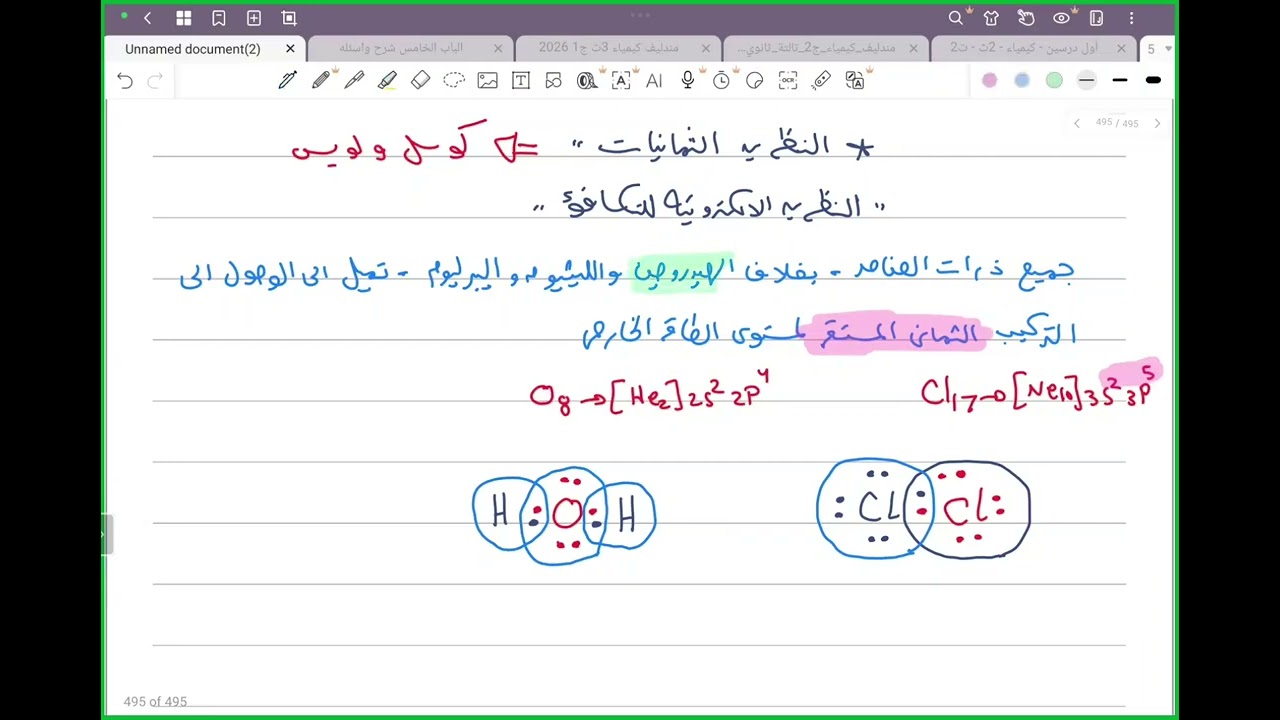 شرح الدرس التانى - نظريه الثمانيات - كيمياء تانيه ثانوى 