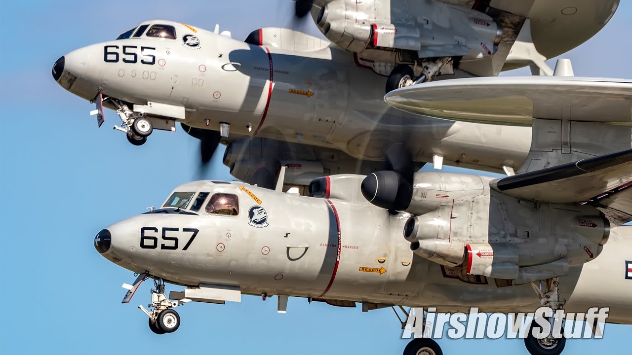 In the Pyro Field! RARE Two-Ship E-2 Hawkeye Demo - EAA AirVenture Oshkosh 2022