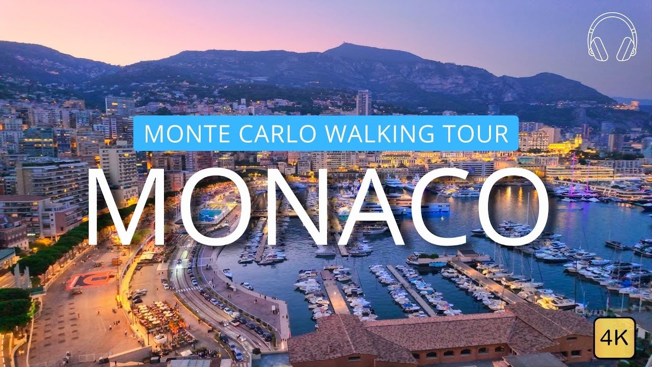 Night Walking Tour in Monte Carlo, Monaco. 4K | ASMR Binaural Sound
