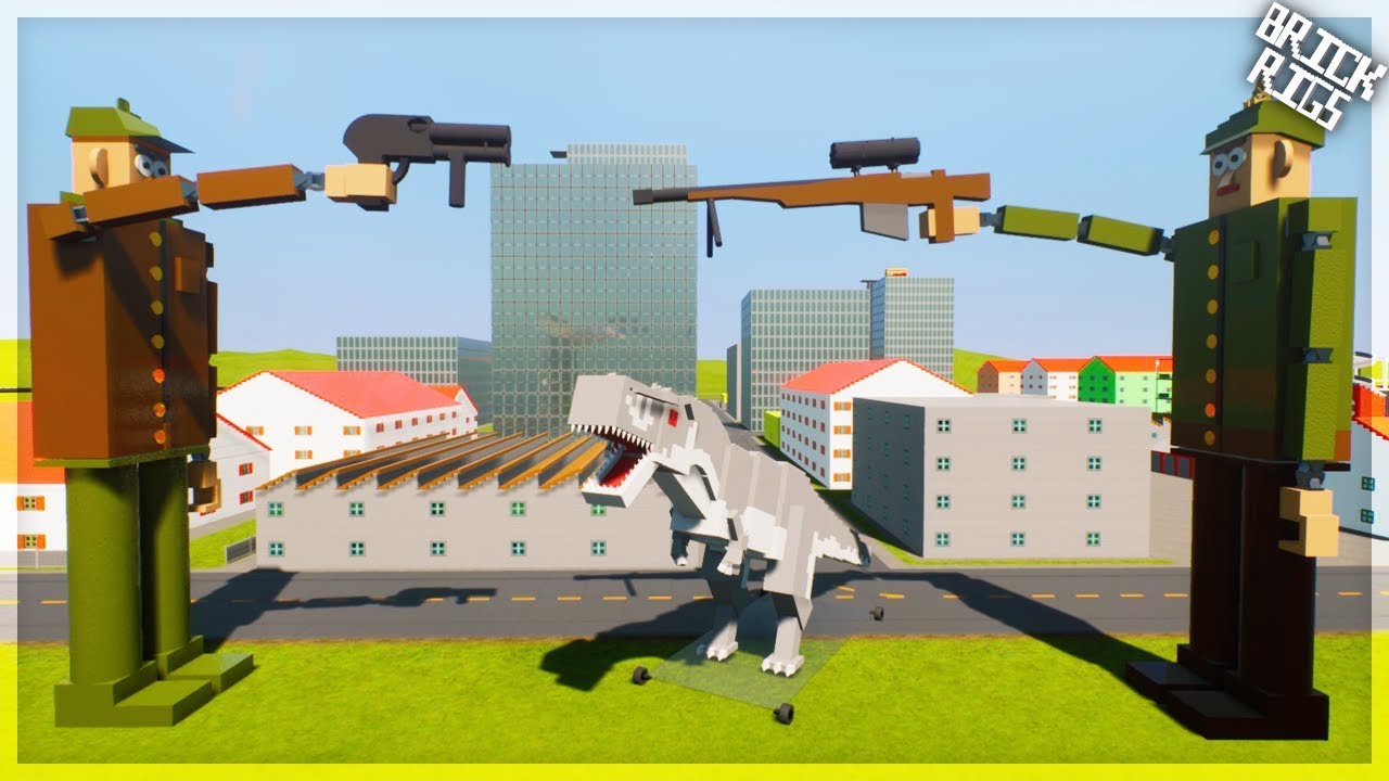 DUEL OF GIANT MEN, DINOSAUR T-REX and other LEGO constructions in BRICK RIGS