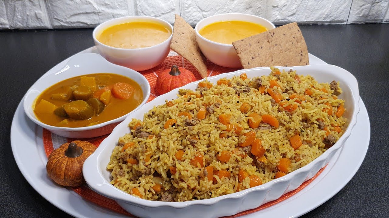 تمن جزر باللحم المفروم روعه وشوربة تجنن😋وجبة كاملة باللون البرتقالي😁