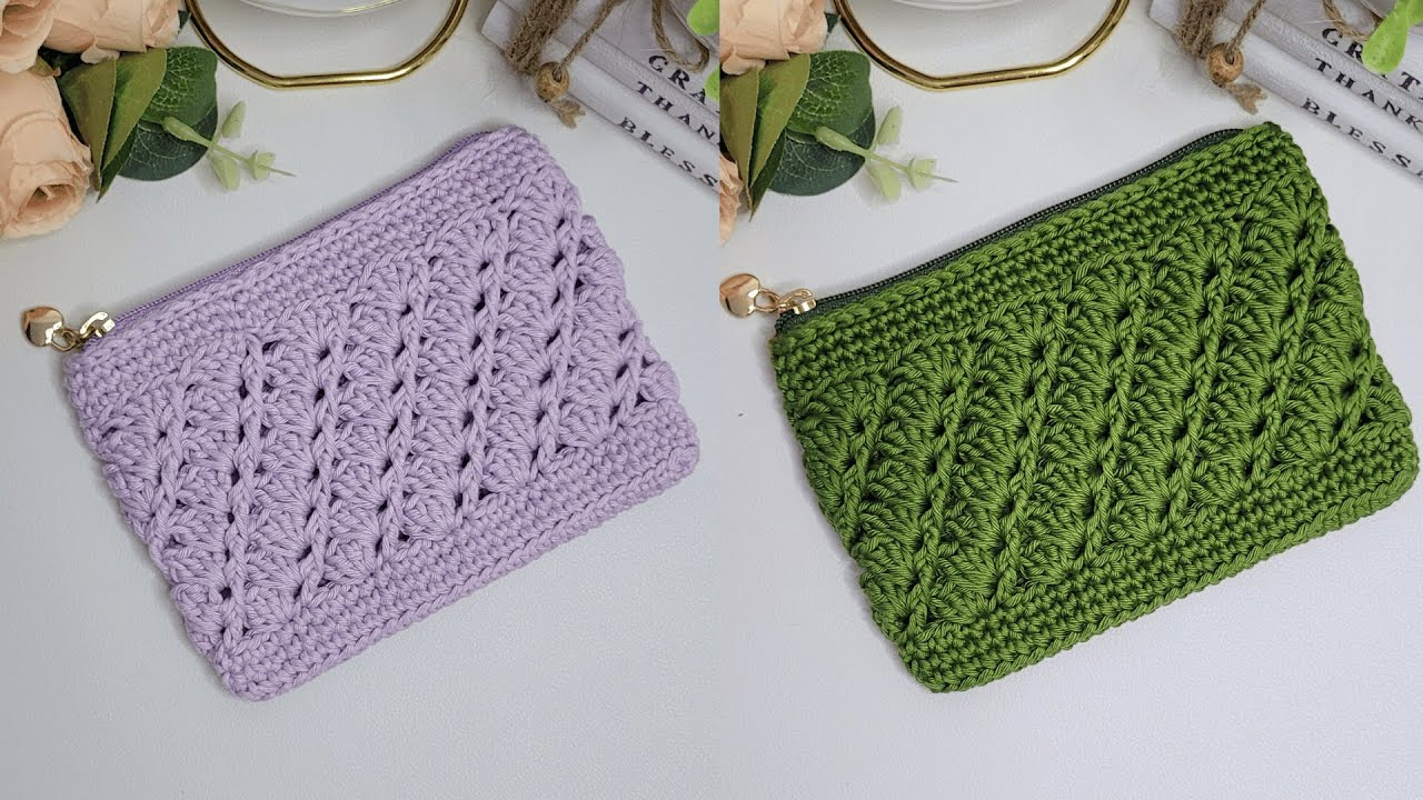 Crochet Coin Purse (Twisted Post Stitch Cluster) | TUTORIAL + Zipper Sewing Technique