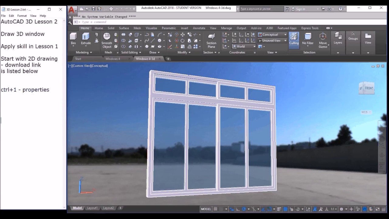 AutoCAD 3D Basic to Advanced Tutorial : Lesson 2 Draw a 3D Window