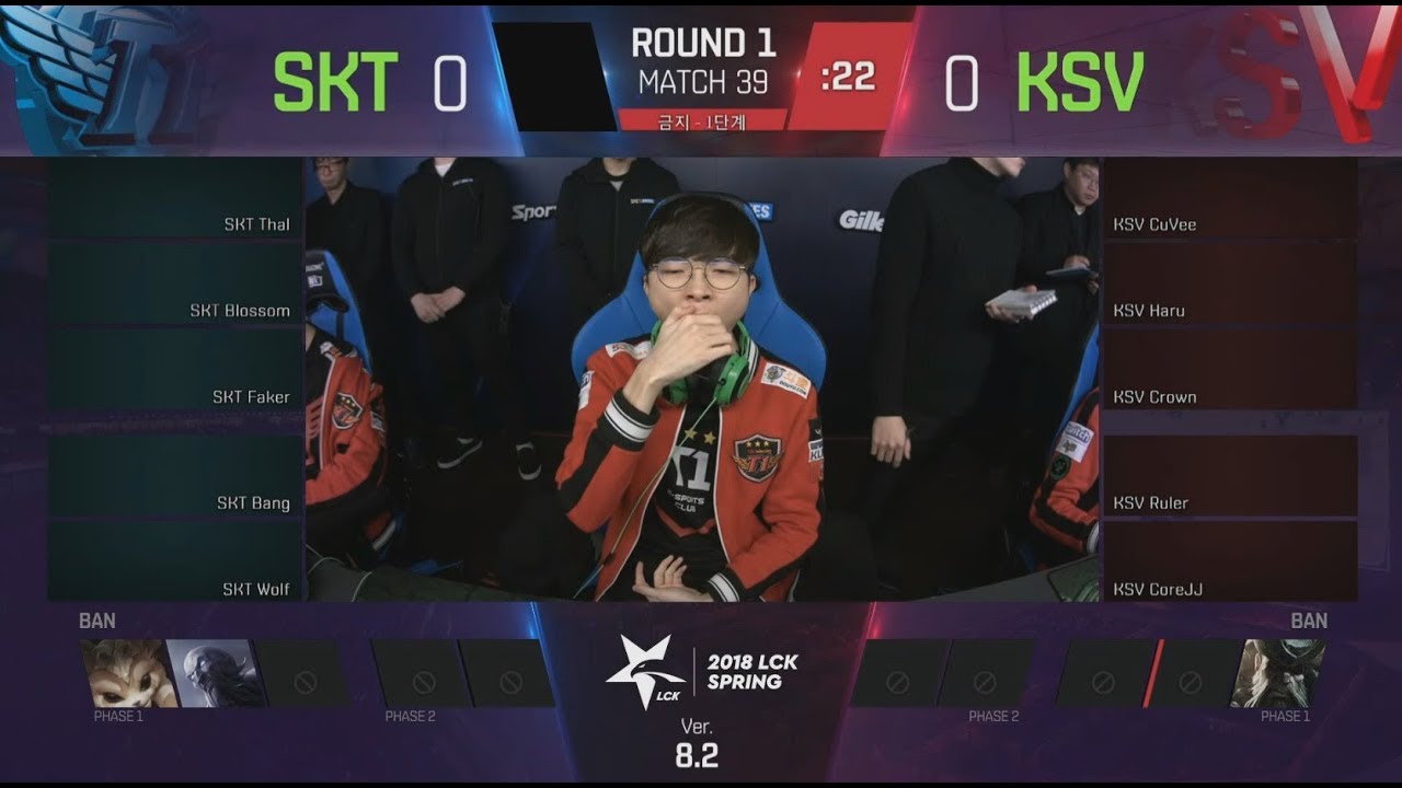 SKT (Faker Galio) VS KSV (Crown Cassiopeia) Game 1 Highlights - 2018 LCK Spring W4D5