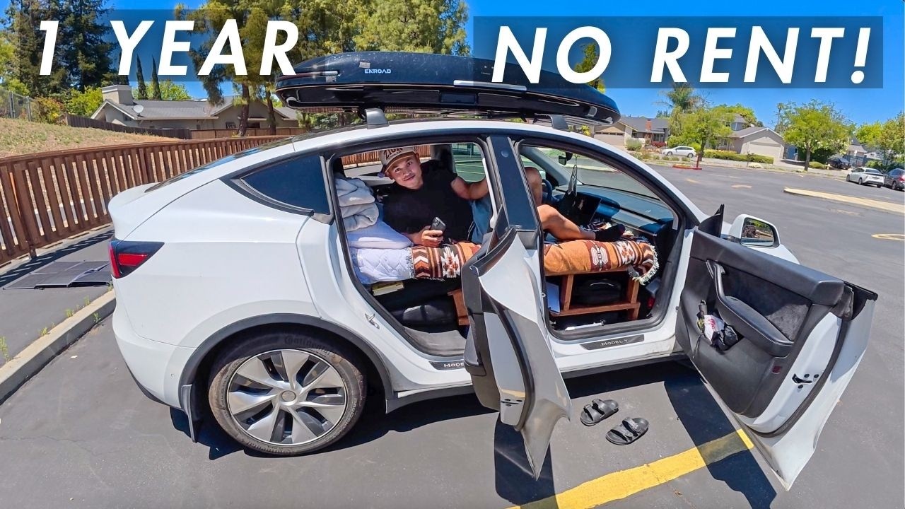 He Lives In His Tesla Model Y Not Paying Rent! (Full Tour!)