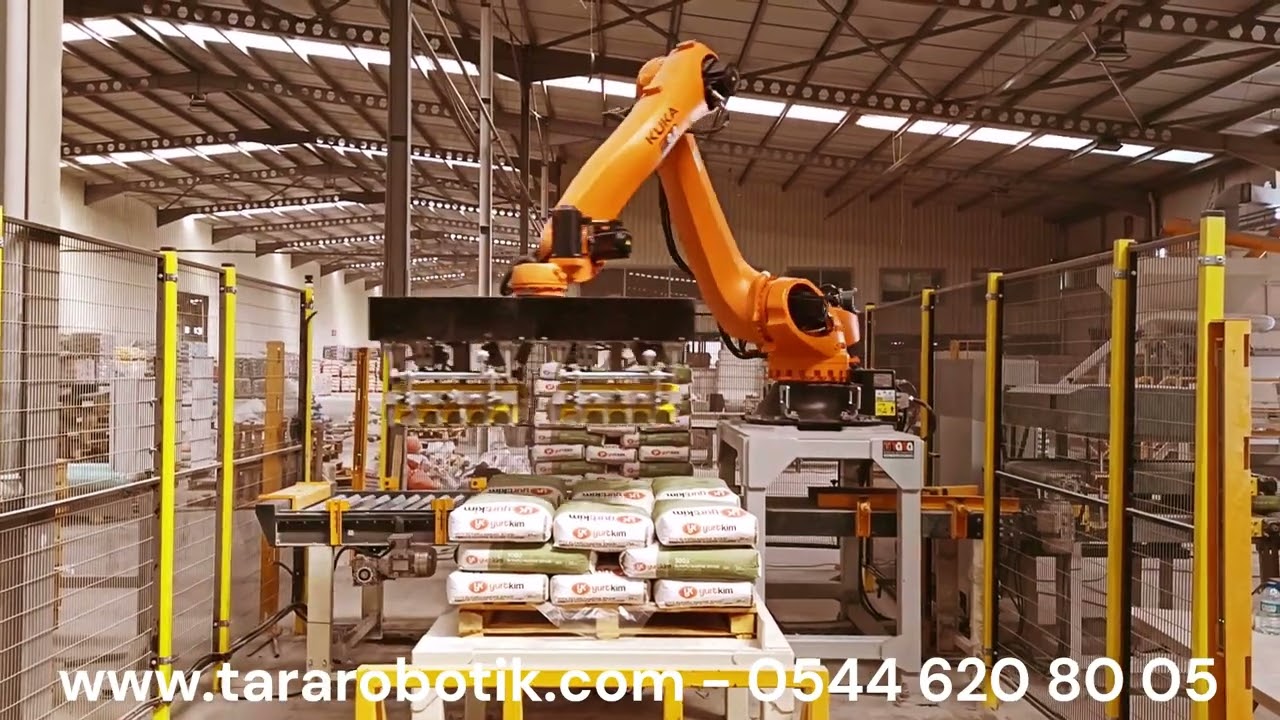 YÜKSEK HIZLI TORBA PALETLEME ROBOTU KUKA ROBOT 1100 Torba / Saat HIZ – TARA ROBOTİK