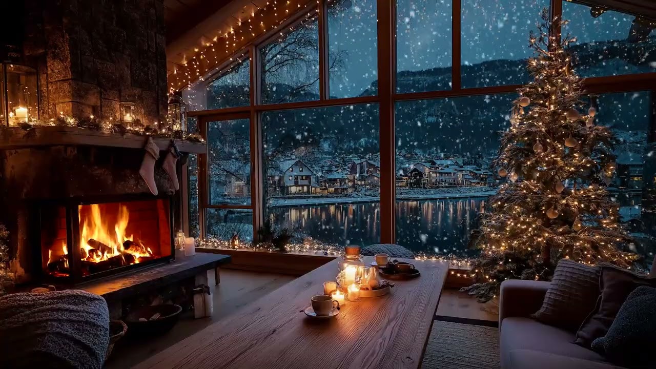Cozy Fireplace Piano & Soft Snowfall – Deep Sleep Music for a Calm Night