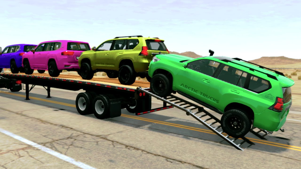 Toyota Cars vs Train | Truck Man Flatbed vs Train Beamng.drive 004